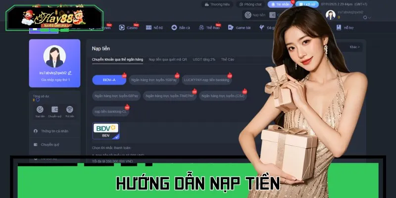 Nạp tiền dễ dàng qua ngân hàng, QR, USDT hay thẻ cào